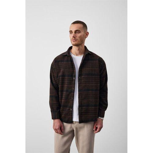Brandon Relaxed Fit Pamuklu Geniş Çizgili Oduncu Erkek Gömlek - Kahve