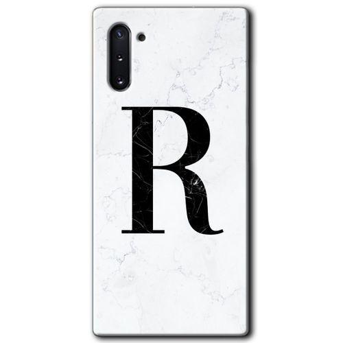 Galaxy Note 10 Kılıf HD Desen Baskılı Arka Kapak - Beyaz Mermer Desenli R Harfi