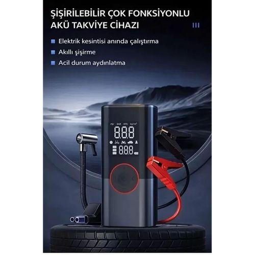 St-9650 Şarjlı 10.000 Mah Taşınabilir Araç Hava Kompresörü Akü Takviyeli Dijital Ekranlı Işıklı Çantalı