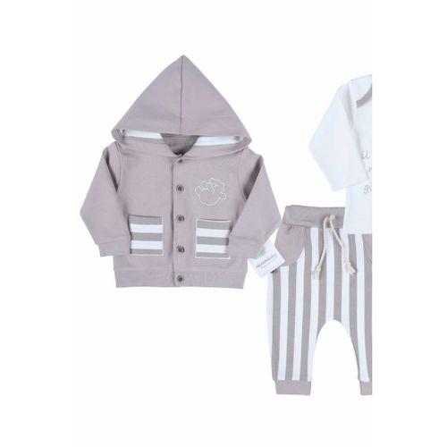 Ayıcık Nakışlı Hırkalı % 100 Pamuk Erkek Bebek Takım