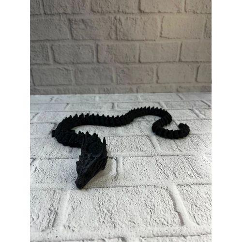 Hareketli Siyah Ejderha Figür Uzun Gövdeli Fantastik Masa Ve Raf Dekoru