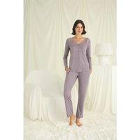 Yakası Kolu Ve Omzu Dantelli Boydan Düğmeli Pijama Takımı