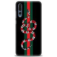 Huawei P20 Pro Kılıf HD Baskılı Kılıf - Kırmızı Yeşil Yılan + Tam Ekran Koruyucu