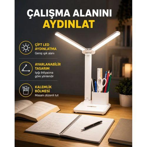 Kısılabilir Led Masa Lambası – Kalemlik Ve Telefon Standlı, Göz Yormayan Işık Yeni Nesil