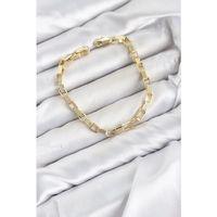 CM Kare Halka Model Gold Renk Pirinç Kadın Bileklik