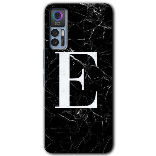 TCL 30 Kılıf HD Desen Baskılı Arka Kapak - Siyah Mermer Desenli E Harfi