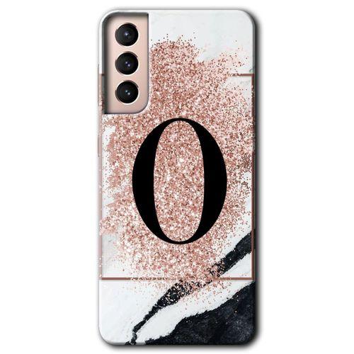 Samsung Galaxy S21 Plus Kılıf HD Desen Baskılı Arka Kapak - Pembe Mermer Desenli O Harfi