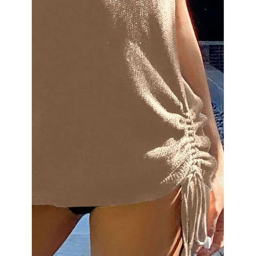 Kadın Eteği Büzgü Detay Boyundan Bağlamalı Mini Triko Pareo