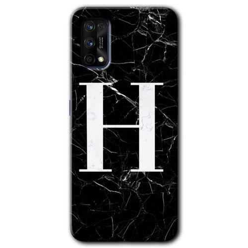 Realme 7 Pro Kılıf HD Desen Baskılı Arka Kapak - Siyah Mermer Desenli H Harfi + Kırılmaz Cam