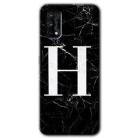 Realme 7 Pro Kılıf HD Desen Baskılı Arka Kapak - Siyah Mermer Desenli H Harfi + Kırılmaz Cam