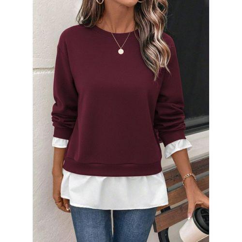 Kadın Uzun Kollu Bisiklet Yaka Viskon Iki Iplik Ve Etek Ucu Trikoton Bluz