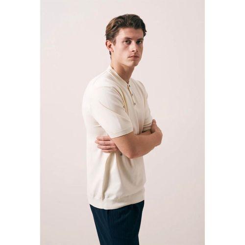 Dogen Hakim Yaka Düğmeli Kısa Kollu İnce Triko Erkek T-Shirt - Bej