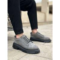 BA0245 Gri Süet Akıllı Lastik Bağcık Yüksek Taban Günlük Erkek Ayakkabı