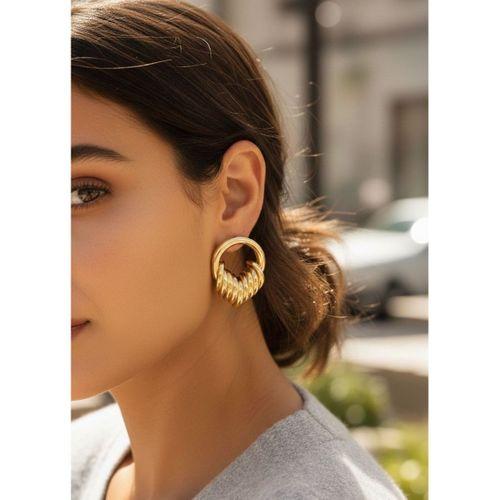 Pirinç Gold Renk Halka Sarmal Model Vintage Kadın Küpe