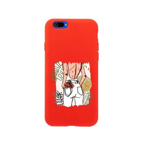 Oppo Realme C2 Woman With Flowers Premium Silikonlu Kırmızı Telefon Kılıfı