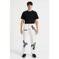 Erkek Üç İplik Pamuklu Baskılı Cepli Jogger Buggy Pantalon Oversize Kalıp - Beyaz