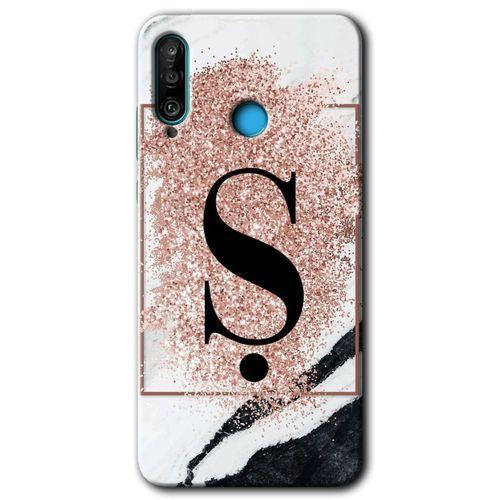 Huawei P30 Lite Kılıf HD Desen Baskılı Arka Kapak - Pembe Mermer Desenli Ş Harfi