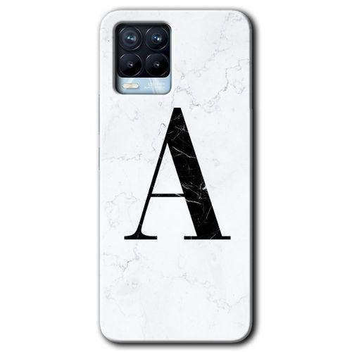 Realme 8 Kılıf Baskılı Arka Kapak - Beyaz Mermer Desenli A Harfi +Tam Ekran Koruyucu