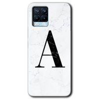 Realme 8 Kılıf Baskılı Arka Kapak - Beyaz Mermer Desenli A Harfi +Tam Ekran Koruyucu