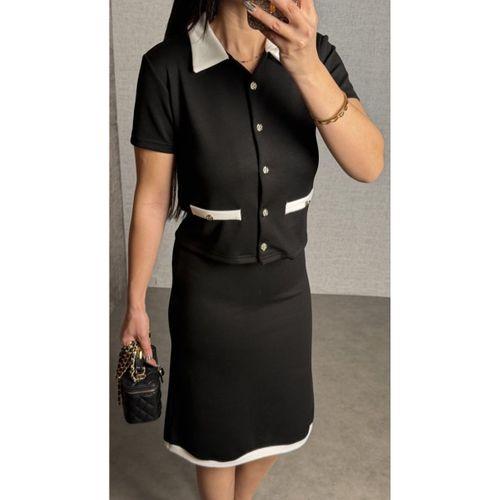 Kadın Kısa Kollu Cep Ve Düğme Detay Ceket Ve Diz üstü Etek Ikili Takım