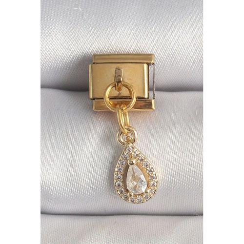 316L Çelik Gold Renk Sallantı Damla Zirkon Taşlı Nomination Charm