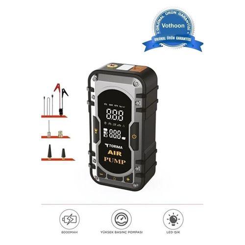 8000 Mah Taşnabilir Dijital Ekranlı Araç Akü Takviyeli,powerbank,ışıklı Oto Hava Kompresörü