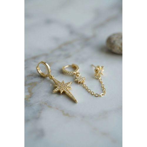 3 lü Set Küpe Gold Renk Zincir Detaylı