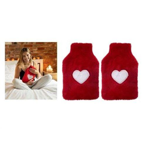2 Adet Sıcak Su Torbası Peluş Kalpli,Kırmızı Termofor 27X17X2Cm 1 Litre
