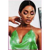 Kristal Yeşil Taşlı Parlak Crop & Bluz Kolsuz Kayık Yaka Parti Plaj Büstiyer