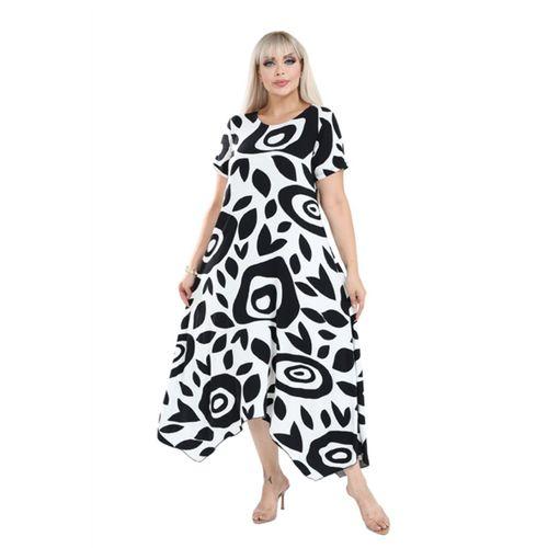 Melsay Butik Beyaz Nazar Desen Asimetrik Kısa Kollu Elbise