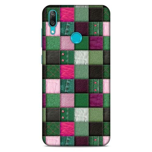 Huawei Y7 2019 Kılıf Patchwork (34) Slim Armor Kılıf Yeşil Fuşya