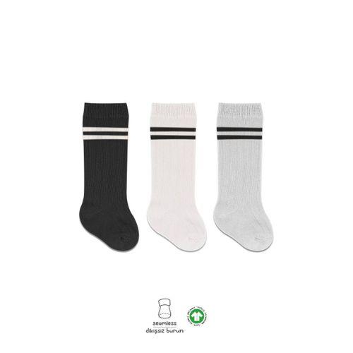 Bistyle Bistyle Derby Dizaltı Çorap 3'Lü BS40101 Siyah Ekru Gri Çemberli