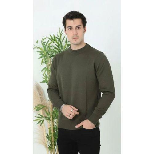 Erkek Bisiklet Yaka Triko Kazak Yumuşak Dokulu Pamuklu Ince Dokuma Uzun Kollu - Haki