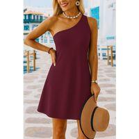 Kadın Tek Omuz Askılı Krep Mini Elbise