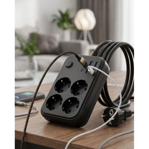 Akım Korumalı Çoklu Priz 4 Usb 2 Type C 4 Priz Güvenli Ve Hızlı Şarj