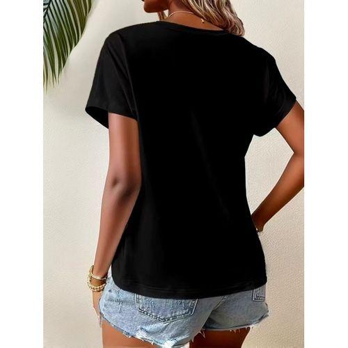 Kadın Kısa Kollu Bisiklet Yaka Asimetrik Kesim Detaylı Viskon Bluz