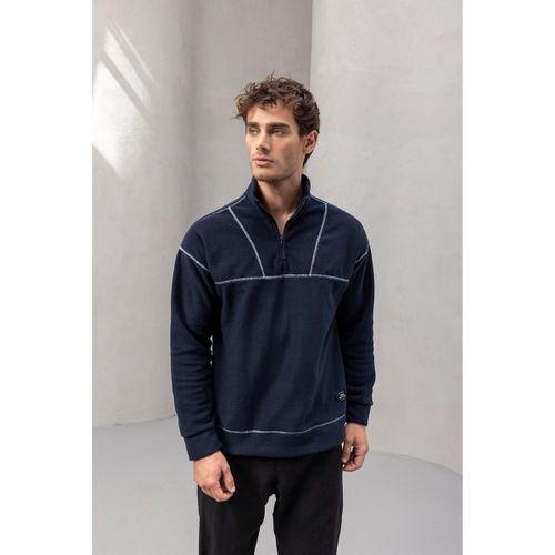 Crowe Şerit Detaylı Yarım Fermuar Polar Sweatshirt Lacivert - Bezayağı Kumaş Pantolon Siyah