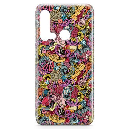 Huawei P20 Lite 2019 Kılıf Doodle Dikiş Makinesi Arka Kapak Koruma Desenli Full Koruyucu