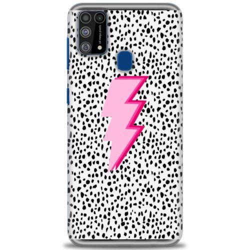Samsung Galaxy M31 Kılıf HD Baskılı Kılıf - Pembe Şimşek + Tam Ekran Koruyucu