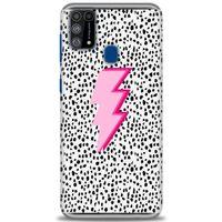 Samsung Galaxy M31 Kılıf HD Baskılı Kılıf - Pembe Şimşek + Tam Ekran Koruyucu