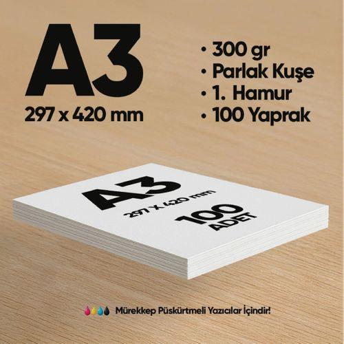 İnformal Baskı Kağıdı Premium Kalite A3 300 gr Parlak Kuşe(Mürekkep püskürtmeli için) 100 Adet 1 Hamur