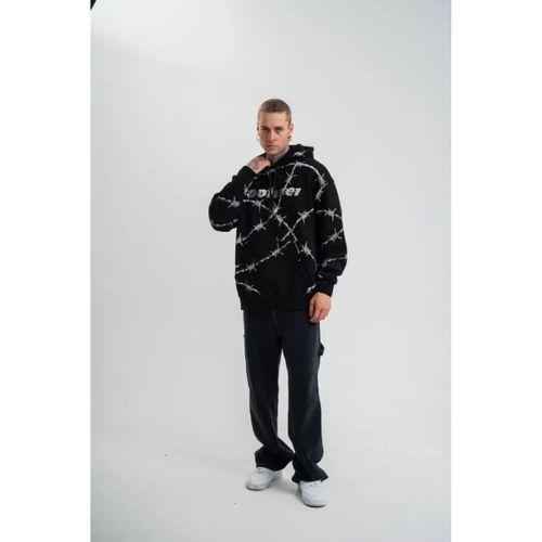 POLIZEI Premium Kalite Kapşonlu Varak Ve Pano Baskılı SweatShirt - Siyah