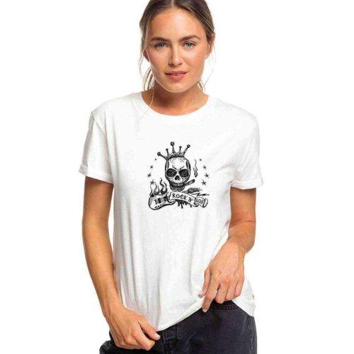 Rock'n Roll Baskılı Beyaz Kadın Tshirt