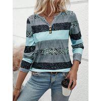 Kadın Uzun Kollu Yakadan Düğmeli çizgili Desenli Süprem Bluz