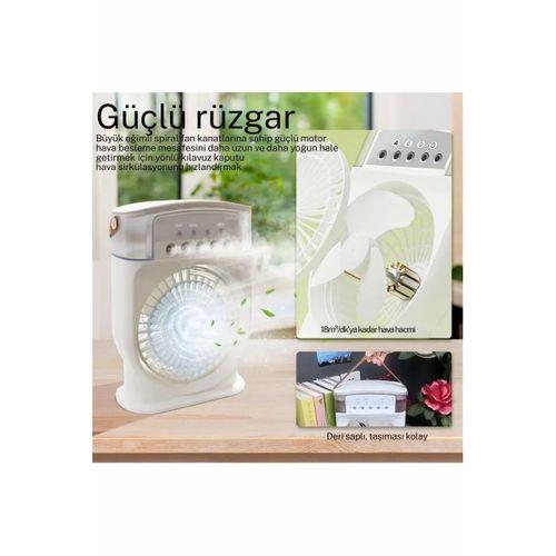 Şarjlı 600 Ml Su Hazneli Taşınabilir Masaüstü Vanilatör Güçlü Fan Ve 2000 Mah Pil Beyaz