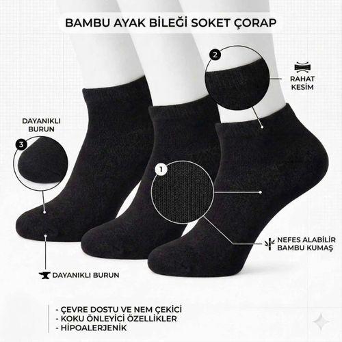 Kadın Bambu Patik Çorap 12'li | Nefes Alan Nem Emici Yumuşak, Siyah Beyaz Gri