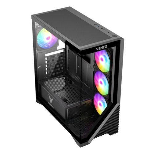 VENTO VG4202FL Mid Tower, 750W 80+ Siyah, Temperli Cam, RGB, ATX GAMING KASA