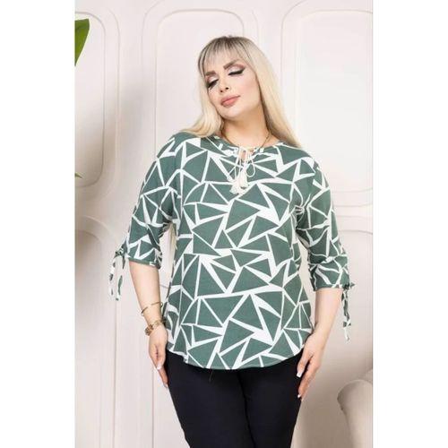 Desenli Püsküllü Viskon Bluz Bebe Yaka Kısa Kollu Big Size Rahat Kesim - Desenli