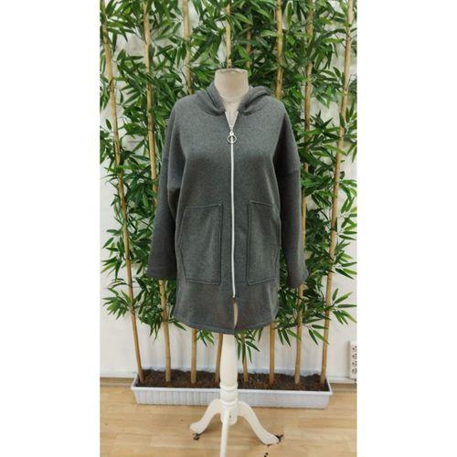 Kadın Uzun Kollu Kapşonlu Fermuar Detaylı Cepli Uzun üç Iplik Ceket