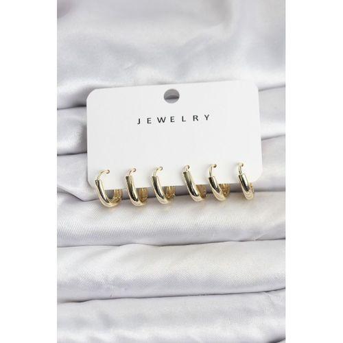 Gold Renk Pirinç Halka Kadın Küpe Seti